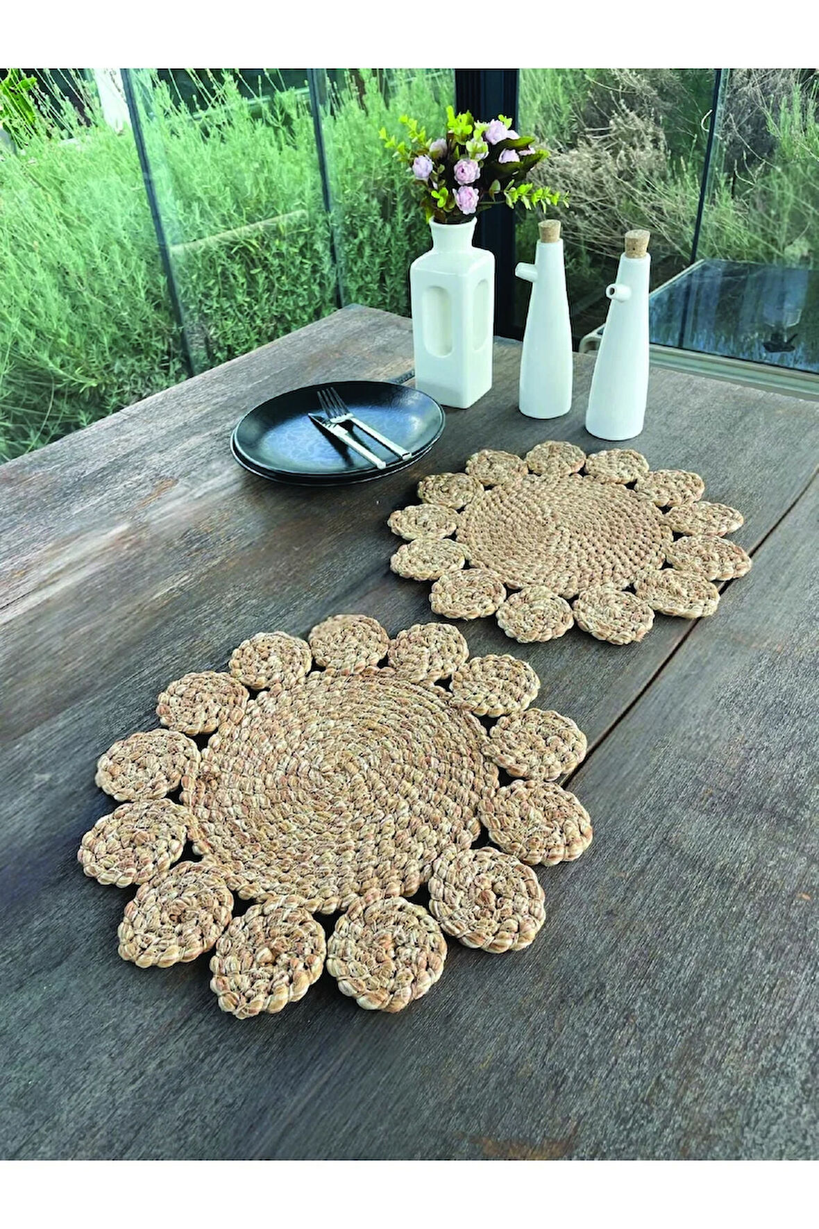 2 Adet Papatya Hasır Görünümlü Amerikan Servis Supla 33 cm