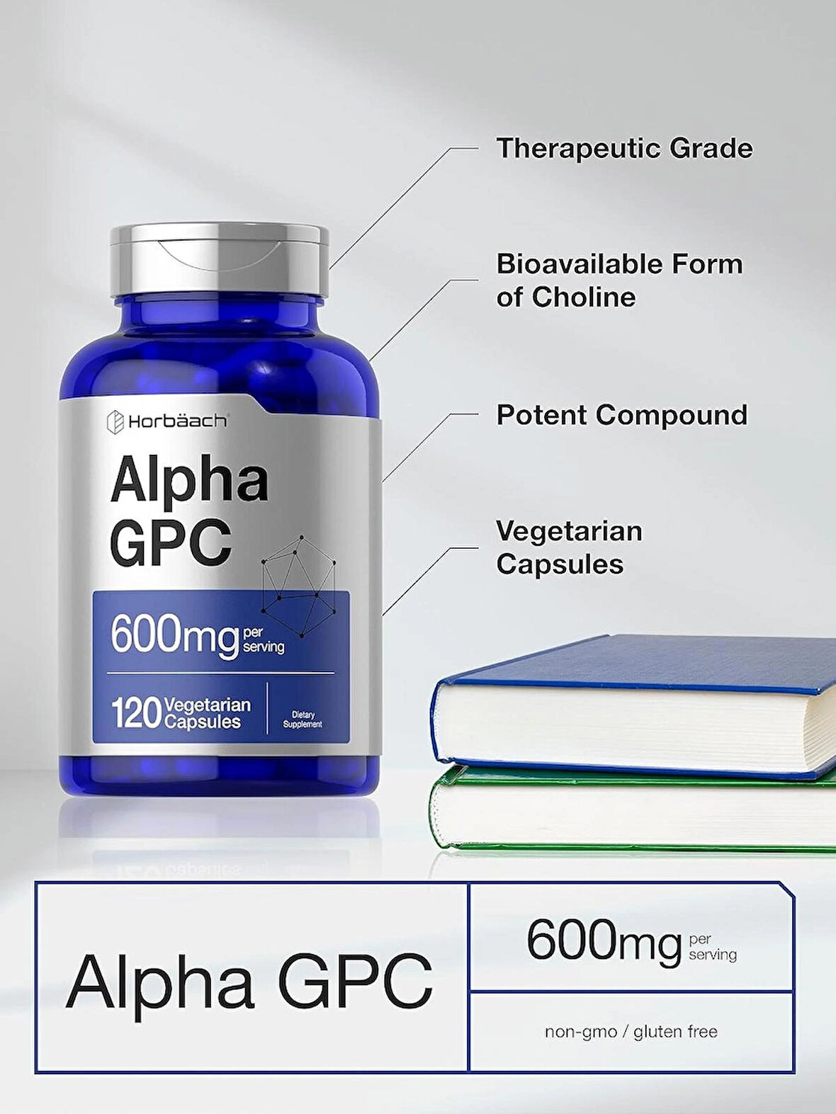 Horbäach Alpha GPC Choline Healthy Memory Focus and Clarity 600mg 120 Caps
