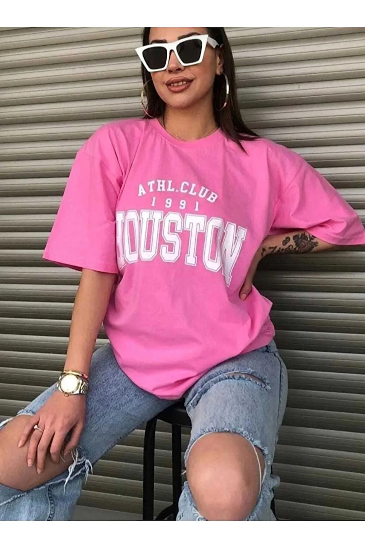 malkoçbey houston baskılı oversize unisex basic t-şihirt