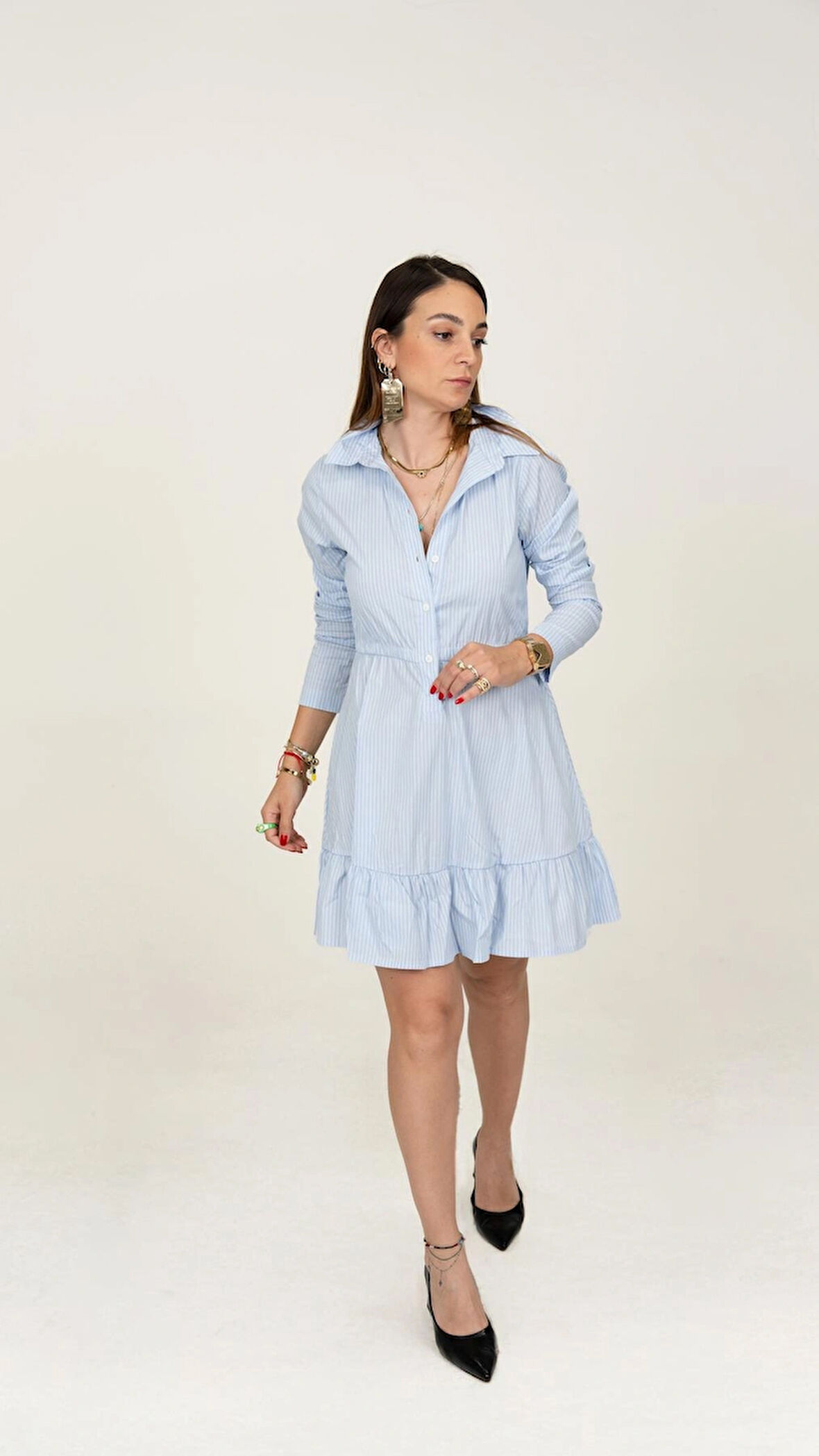 Hera White Blue Gömlek Elbise