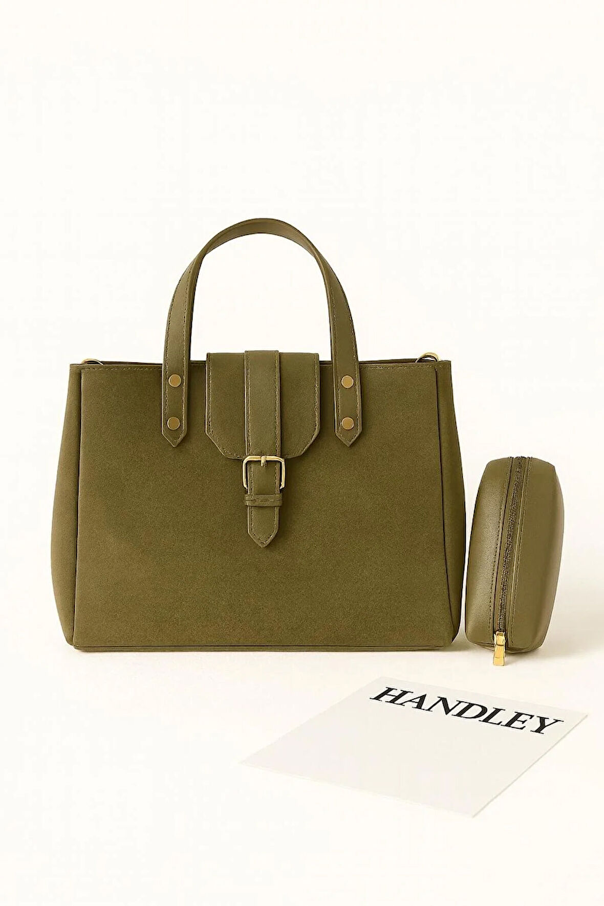 Kadın Süet Deri Detaylı El ve Omuz Çantası Seti