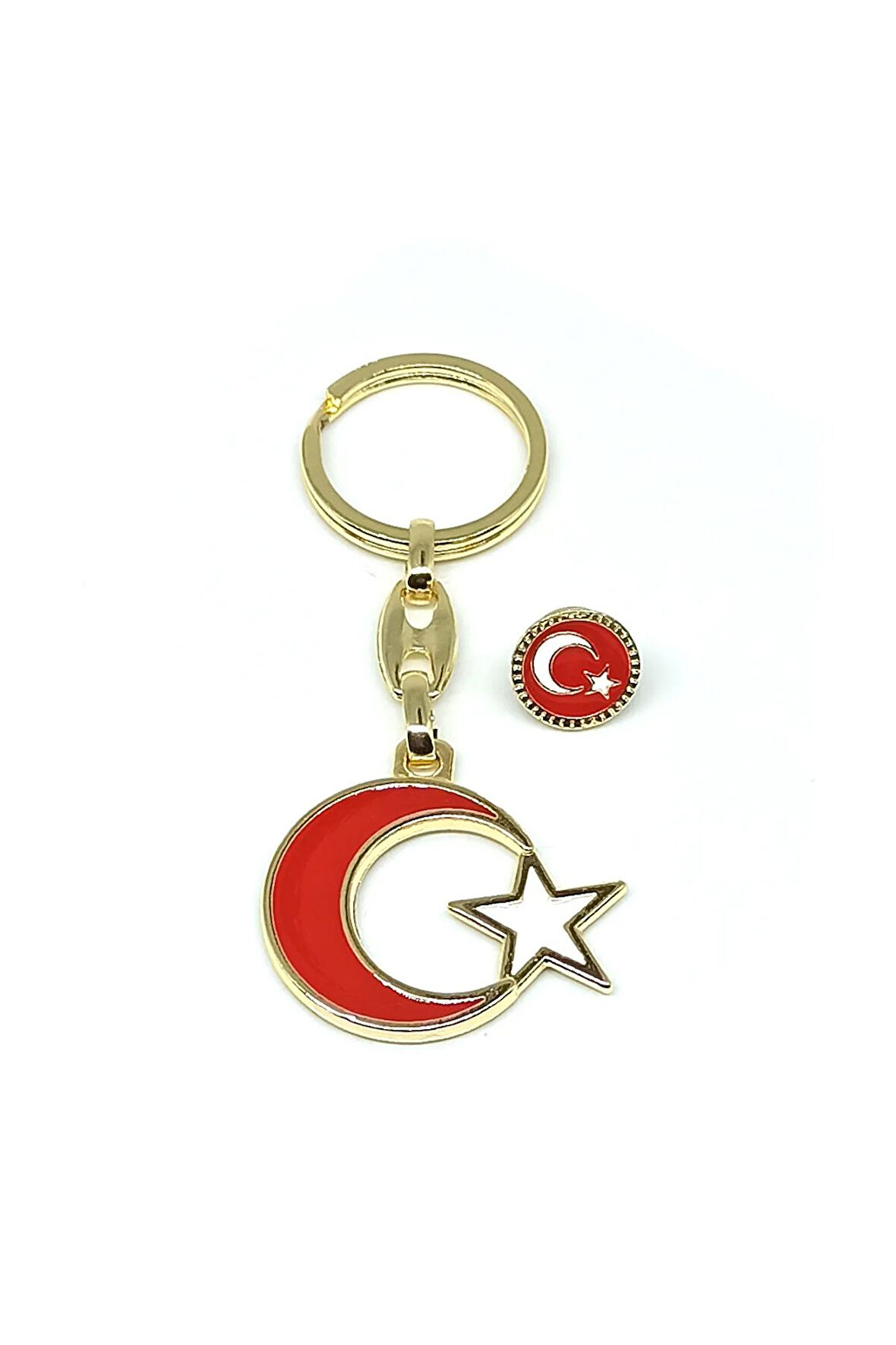 Ay Yıldız Rozet Anahtarlık Set Gold Renk Şık  1796