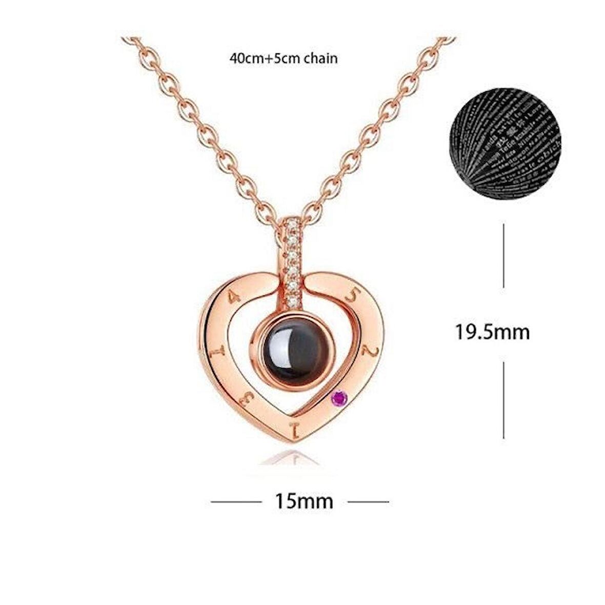 100 Dilde Seni Seviyorum Gold Kalp Projeksiyon Kolye 