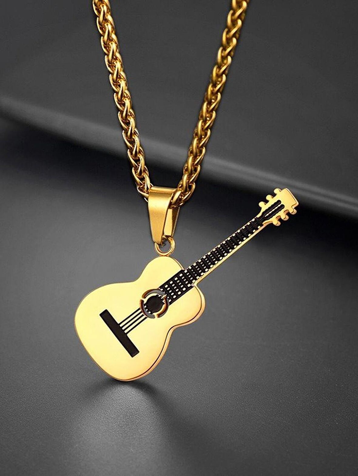 Gitar Gold 316L Paslanmaz Çelik Kolye Alerji Yapmaz Kadın&Erkek