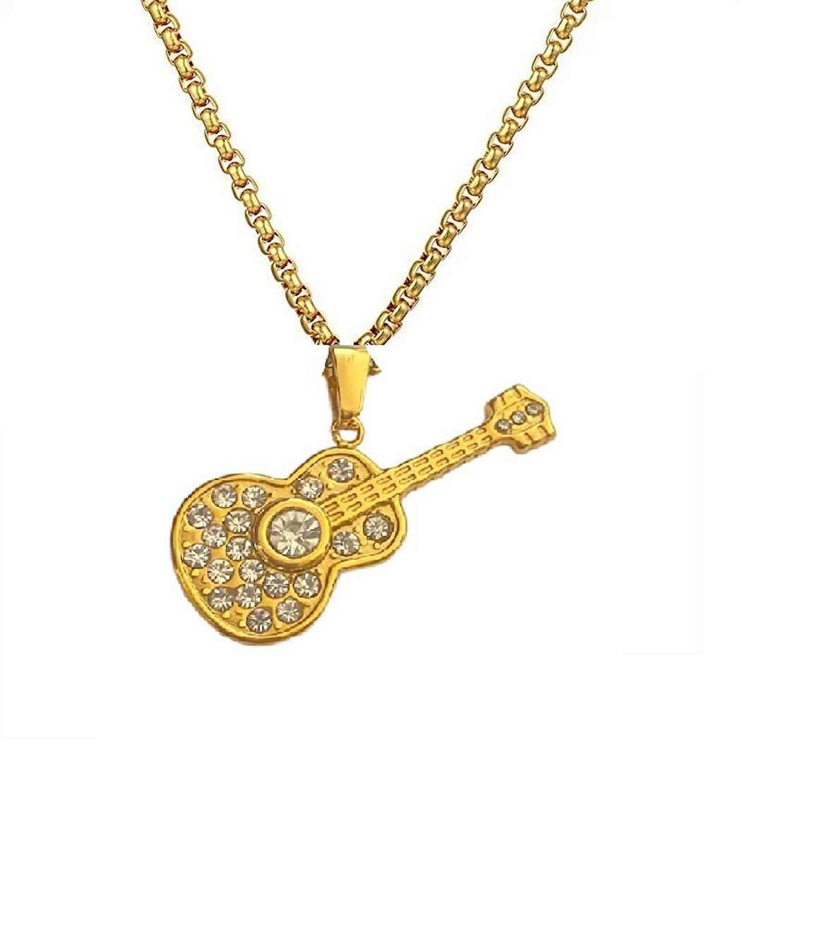 Gitar Taşlı Gold Paslanmaz Çelik Kadın Kolye 