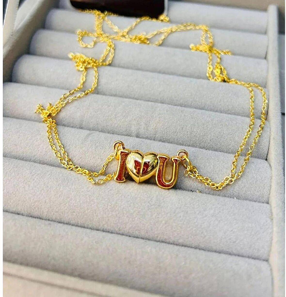 Gold I Love You Mıknatıslı Sevgili Çift İkili Kolye