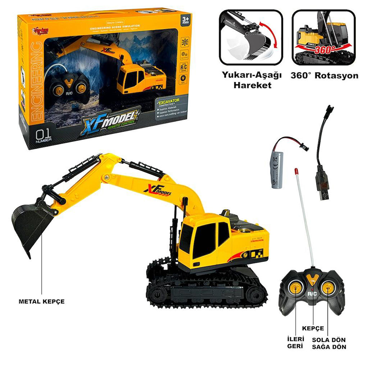 789-410A Vardem 32 Cm Şarjlı Uzaktan Kumandalı Excavator Kepçe