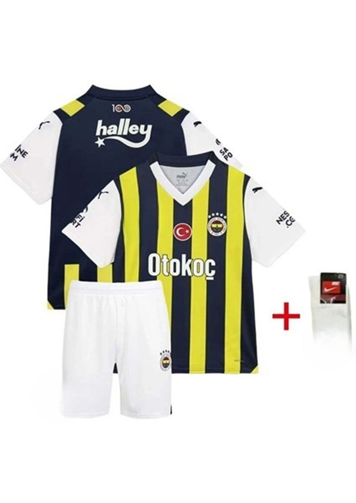 fenerbahçe 2024-25 sezon otokoç isimsiz çoçuk futbol forma takımı 4lü set bileklik çorap hediye