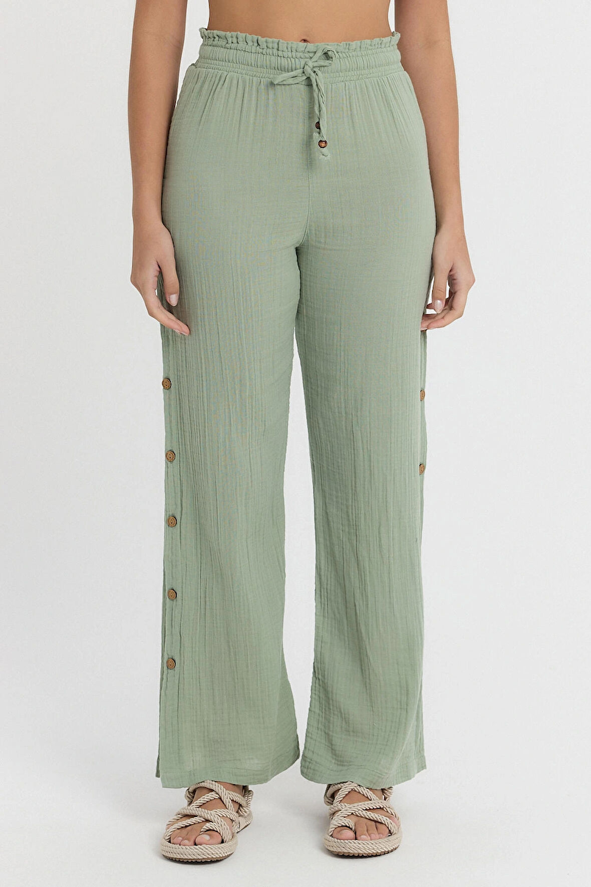 Müslin Düğmeli Pantalon - 2100