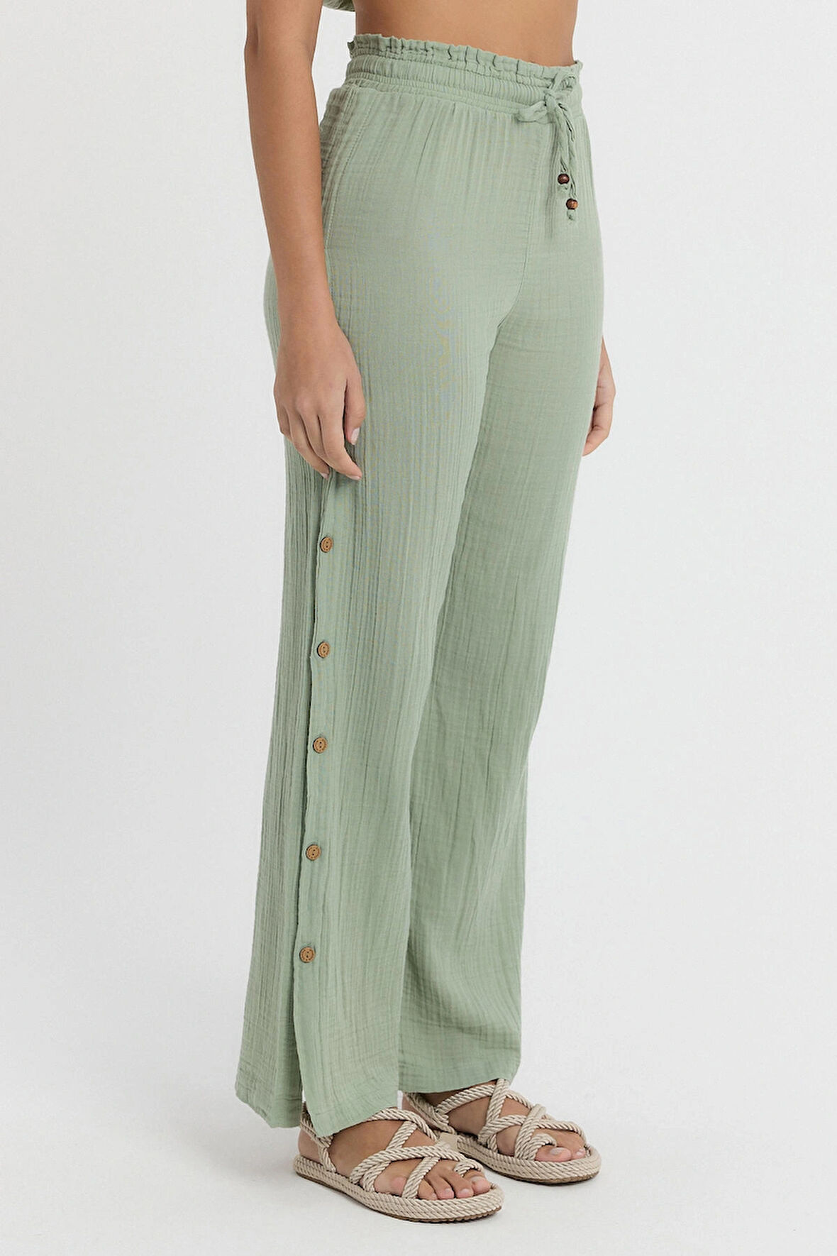 Müslin Düğmeli Pantalon - 2100