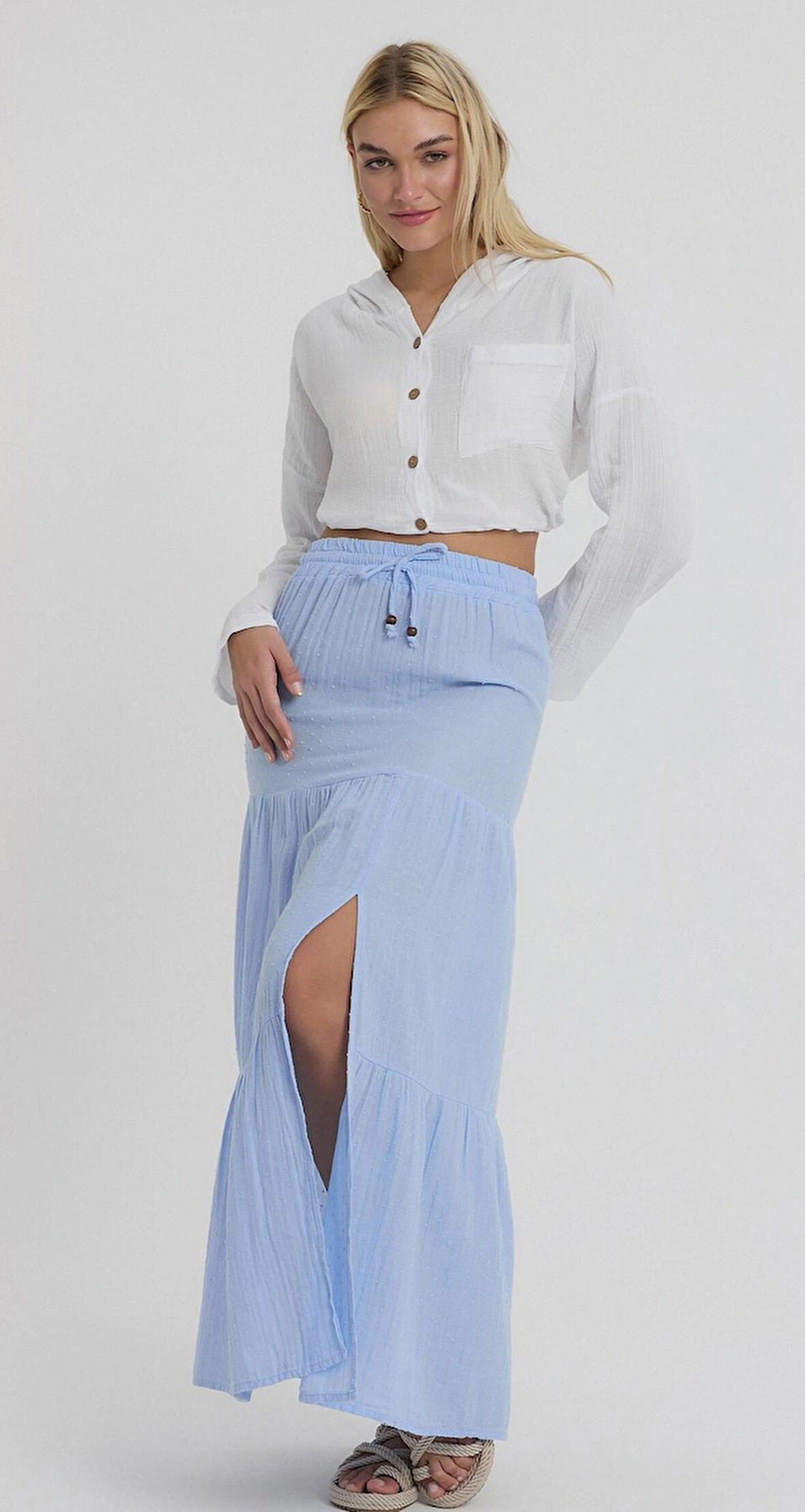 Müslin Yırtmaçlı Uzun Etek - 2120