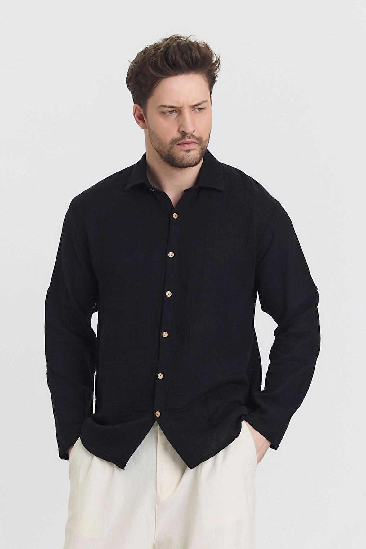 Müslin Yakalı Uzun Kol Gömlek - 4030