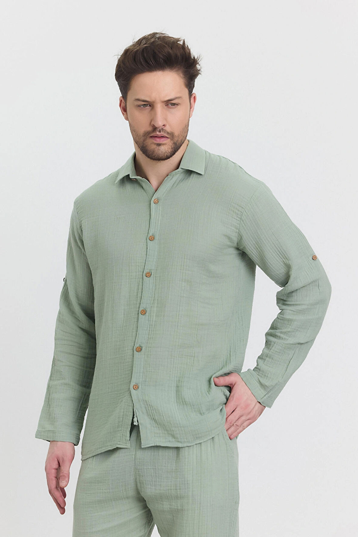 Müslin Yakalı Uzun Kol Gömlek - 4030