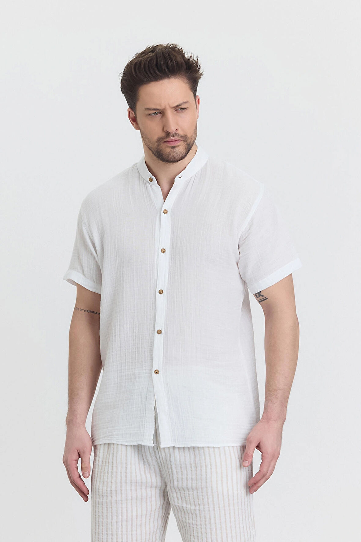 Müslin Hakim Yaka Kısa Kol Gömlek - 4080 