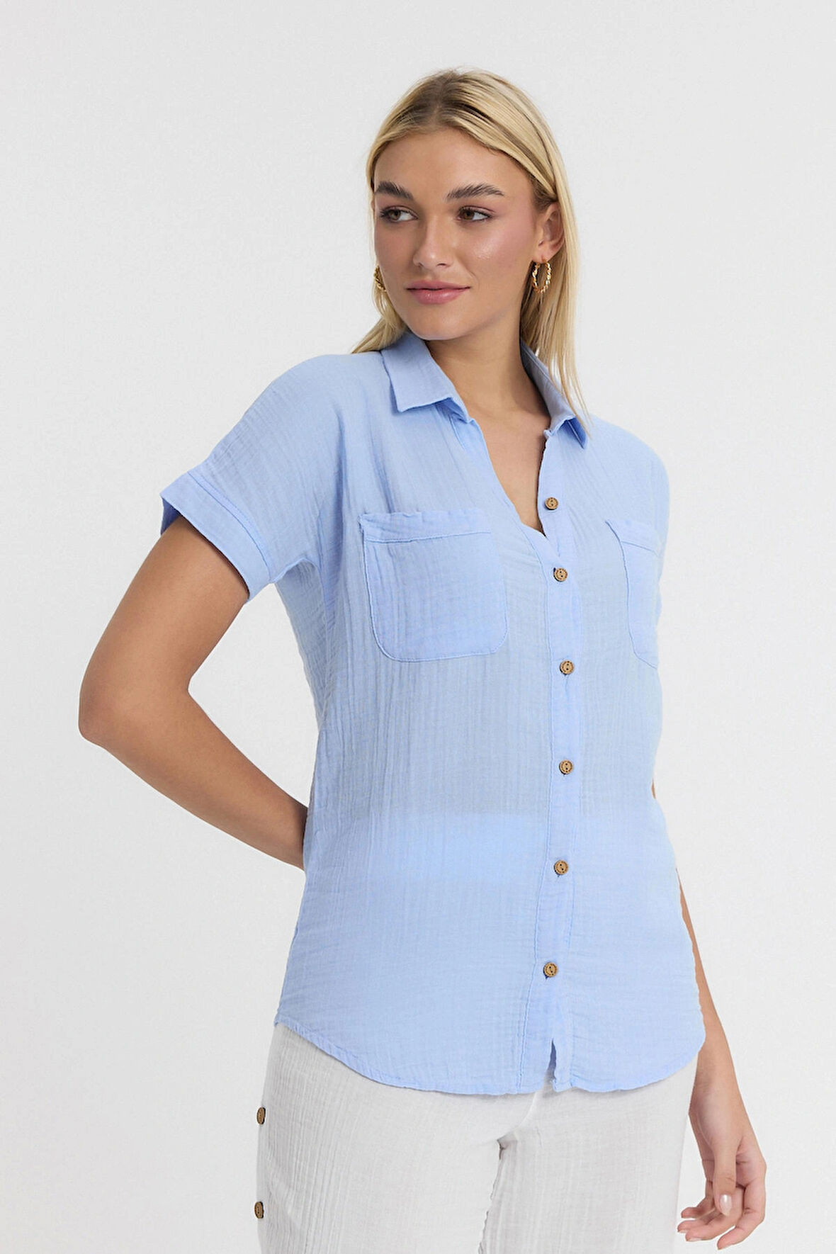 Müslin Yakalı Kısa Kol Gömlek -1140