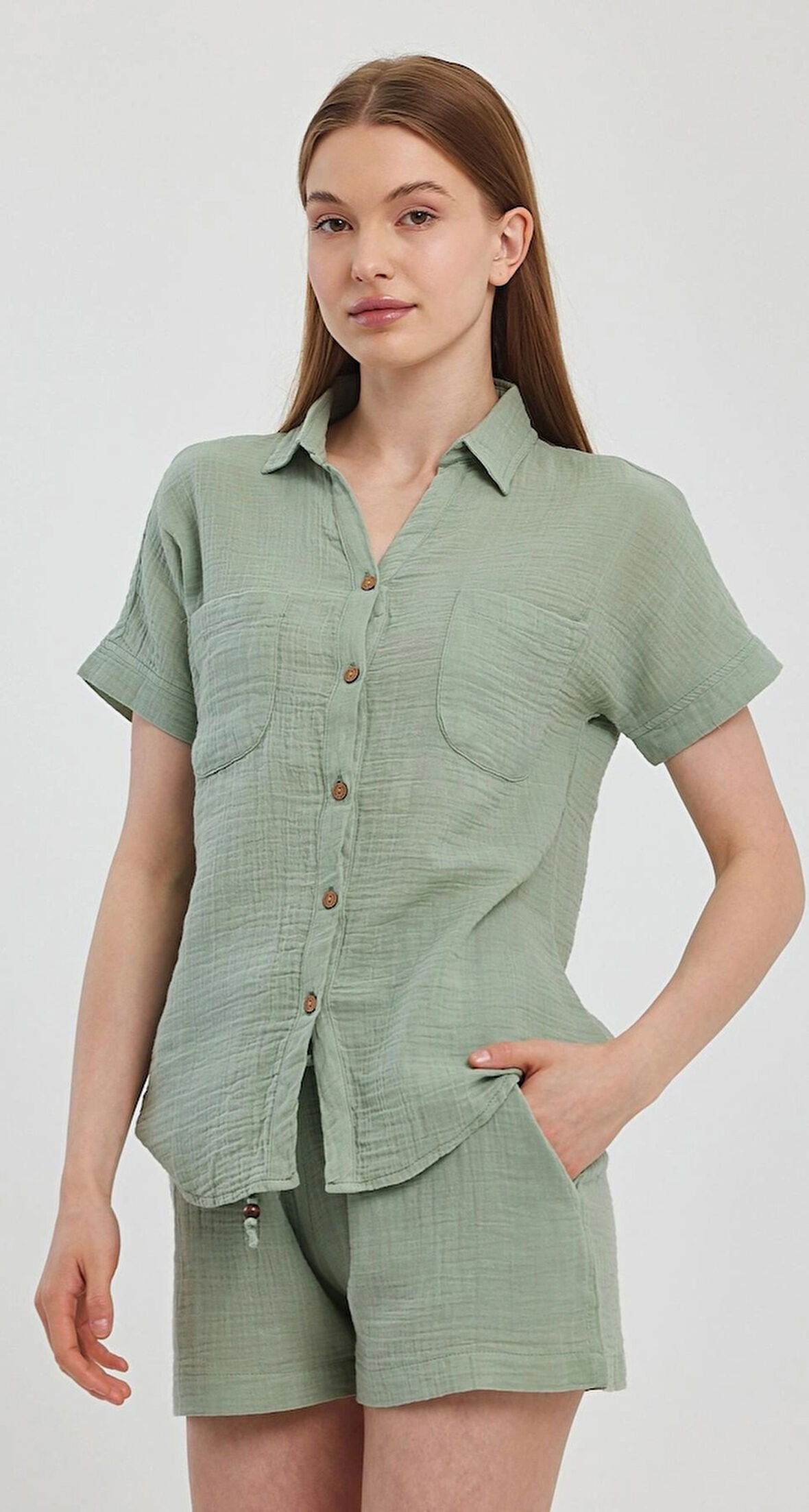Müslin Yakalı Kısa Kol Gömlek -1140