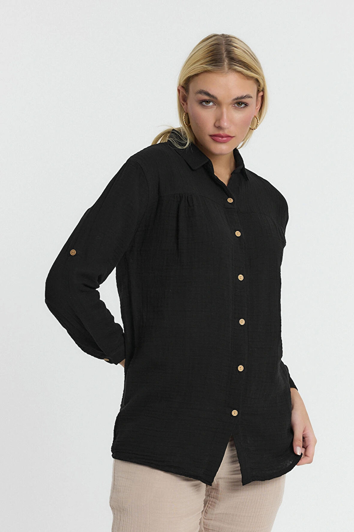 Müslin Yakalı Uzun Kol Gömlek -1150