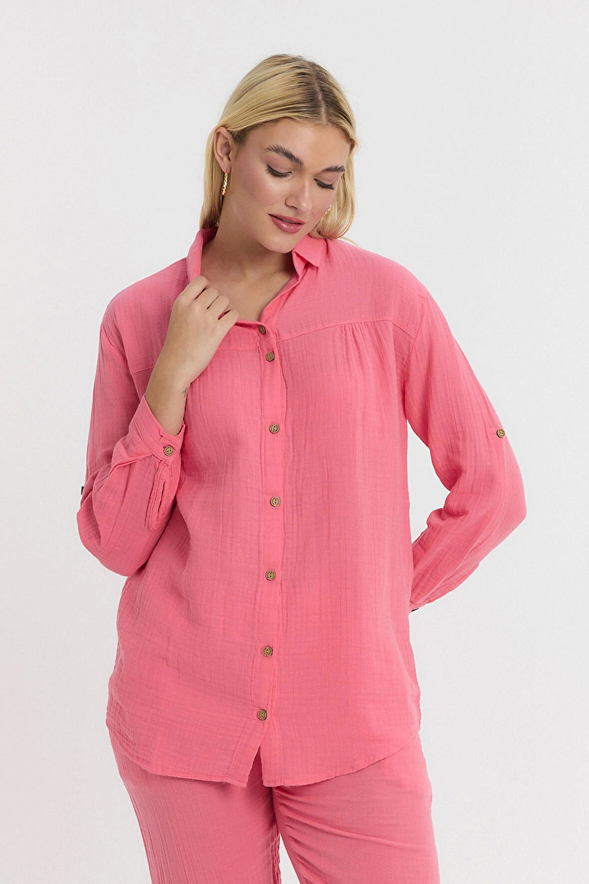 Müslin Yakalı Uzun Kol Gömlek -1150