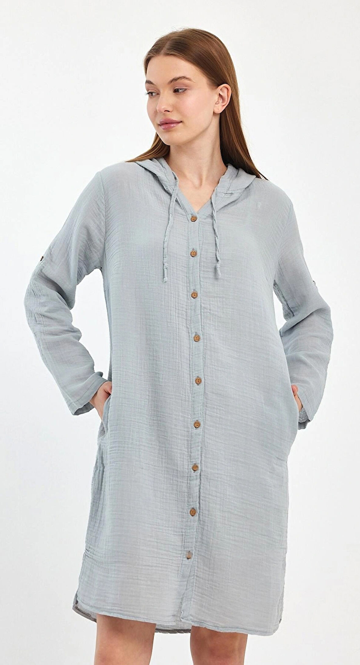 Müslin Kapşonlu Tunik -1050