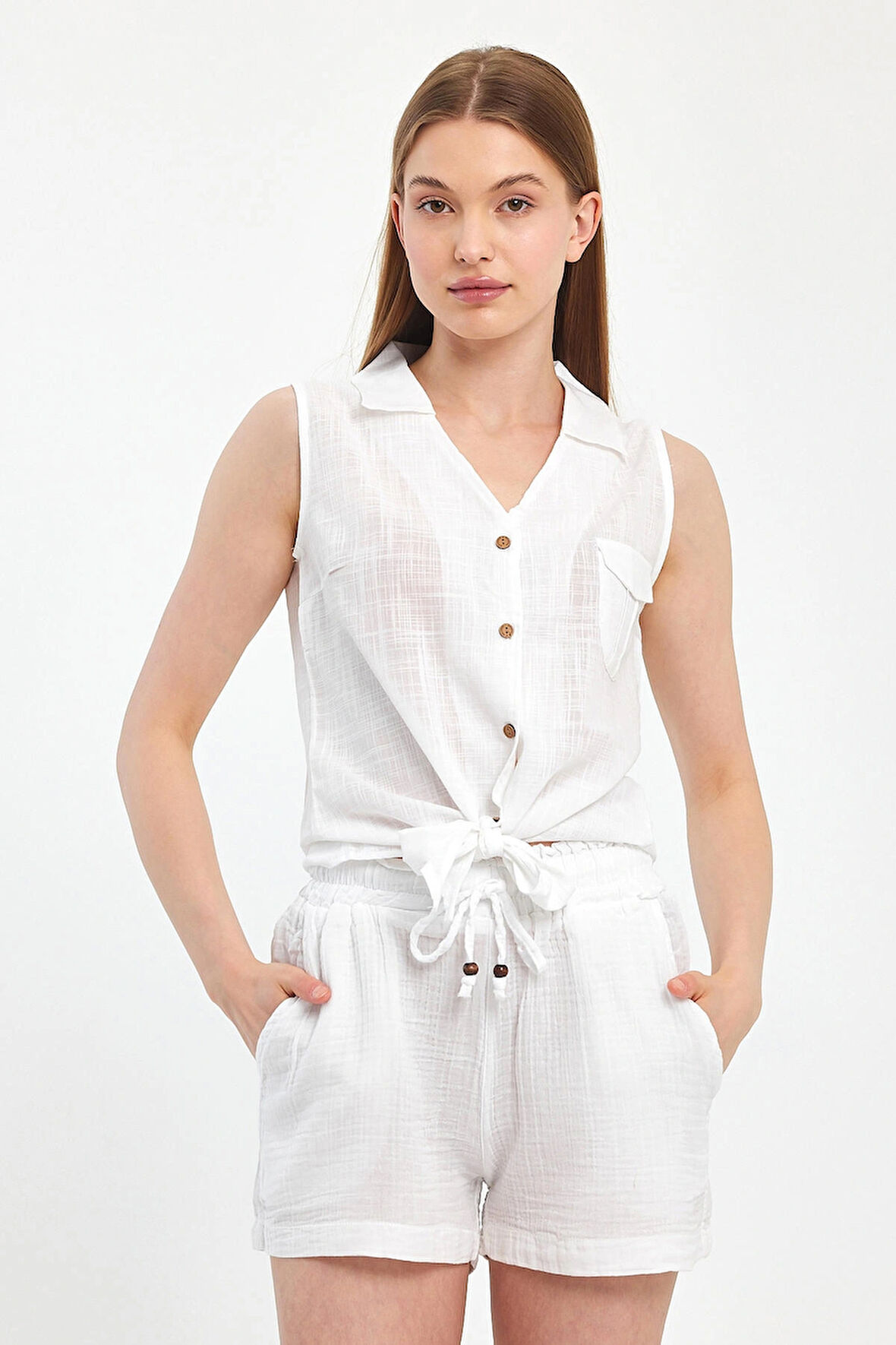 Şantuklu Önden Bağlamalı Bluz - 1510