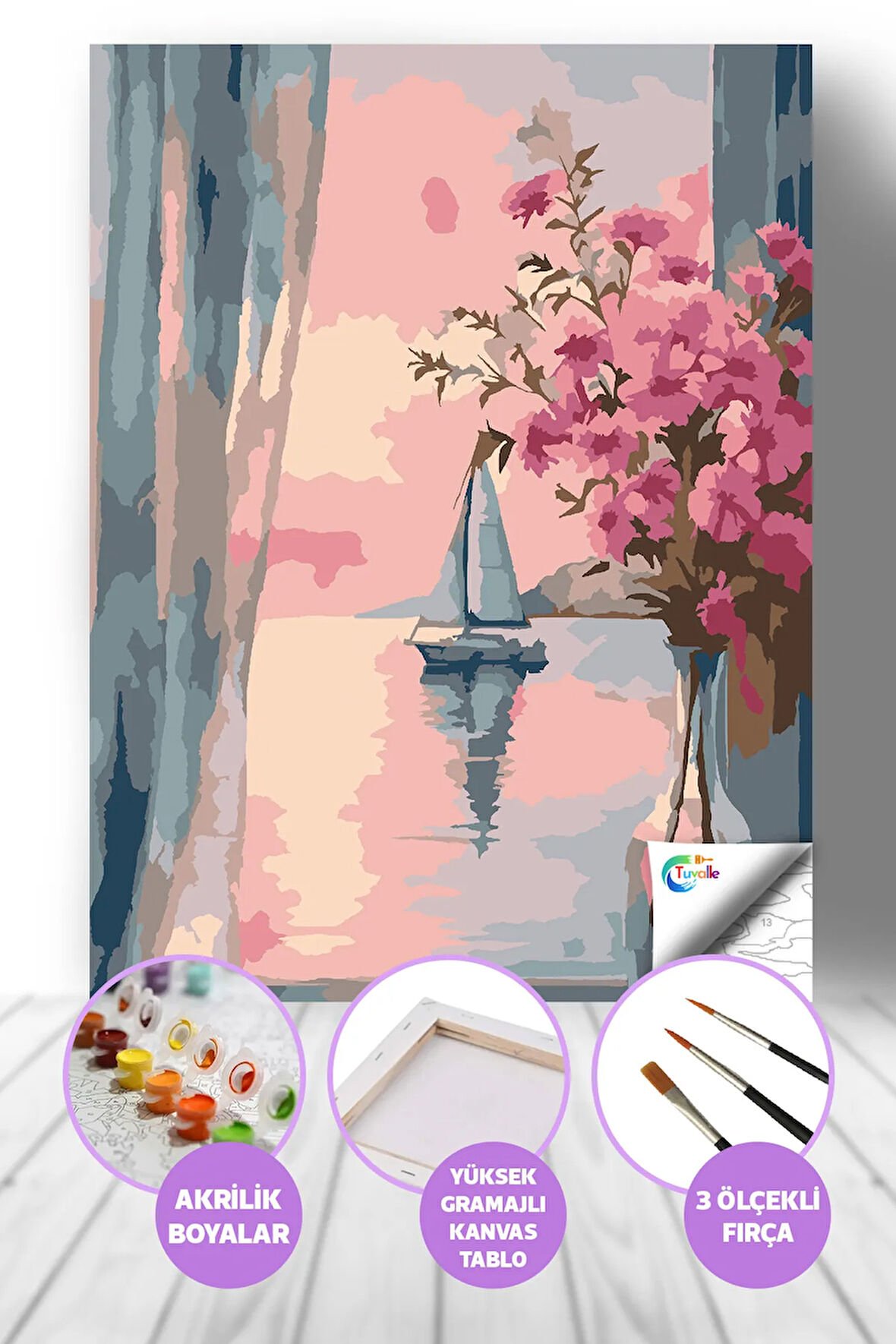 Huzurlu Gün Batımı Sayılarla Boyama Seti, Hobi Seti, 40X50 Tablo, Fırça Boya, Numaralı Tuval