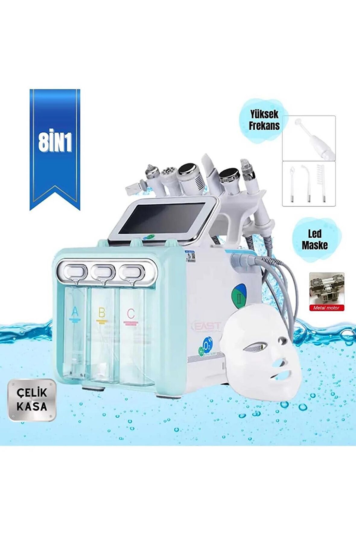 Hydrafacial 8 in 1 Led maskeli + Yüksek Frekans ( High Frekans ) Cilt Bakım Cihazı Büyük Motor