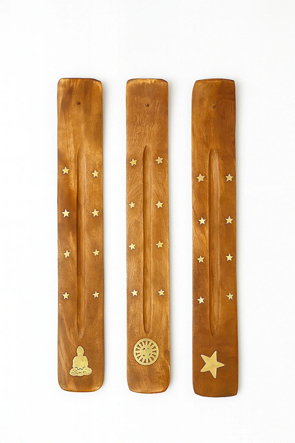 Ahşap Tütsülük 3'lü Set – Rastgele Karışık Model / Wooden Incense Holder Set of 3 – Random Mixed
