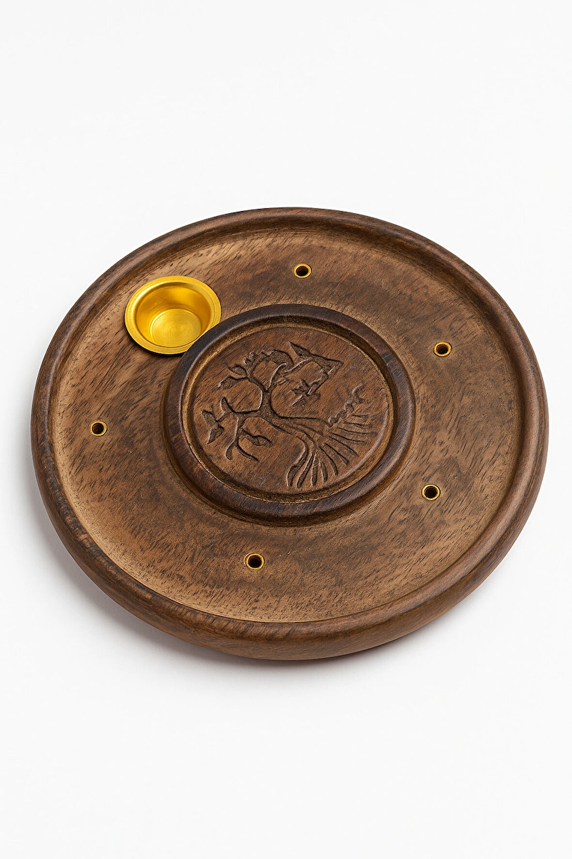 Hayat Ağacı Temalı Yuvarlak Ahşap Tütsülük | Tree of Life Round Wooden Incense Holder