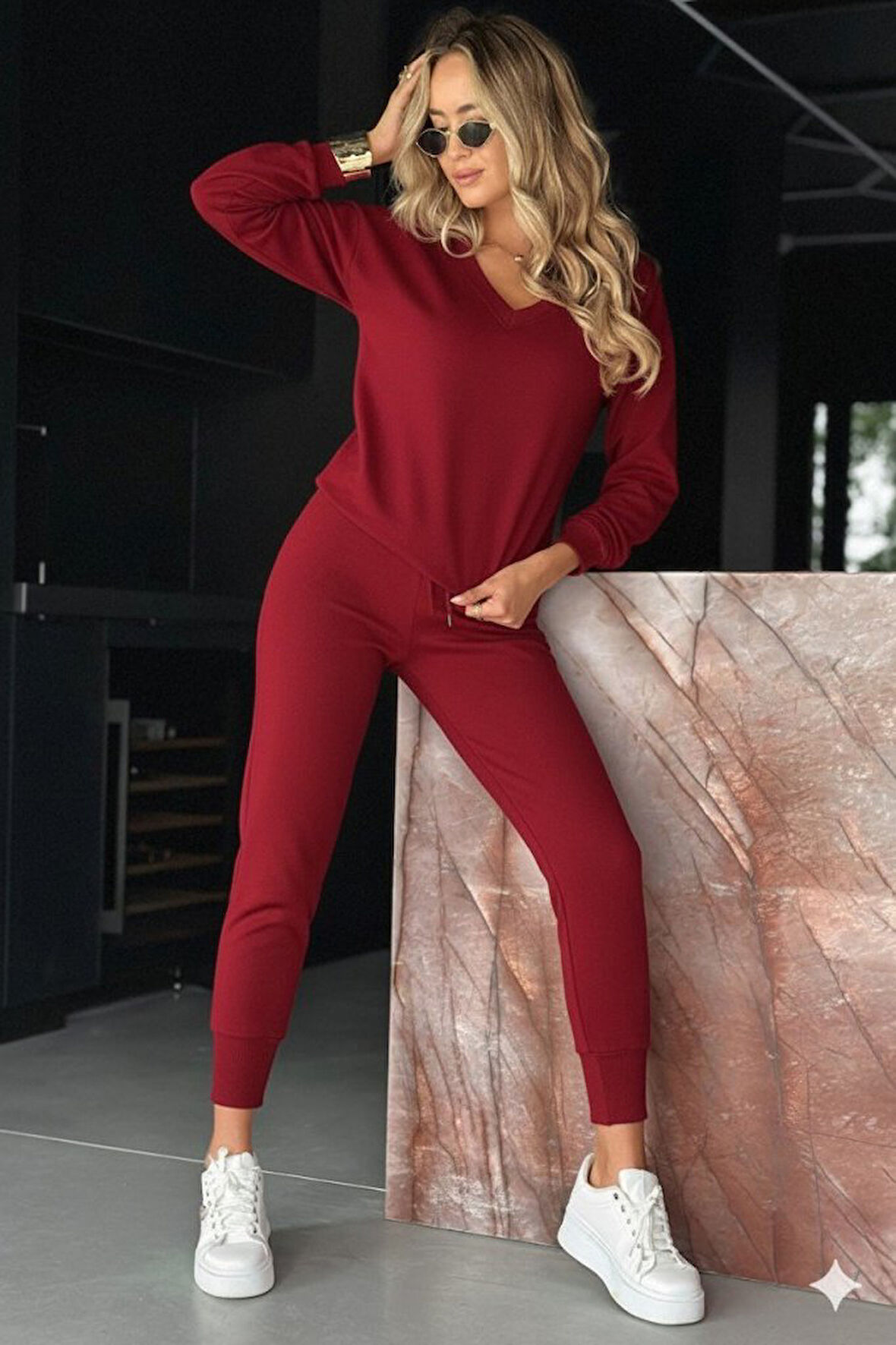 buğrahayalin Kadın Uzun Kollu V Yakalı Viskon Iki Iplik Bluz Ve Pantolon Ikili Takım