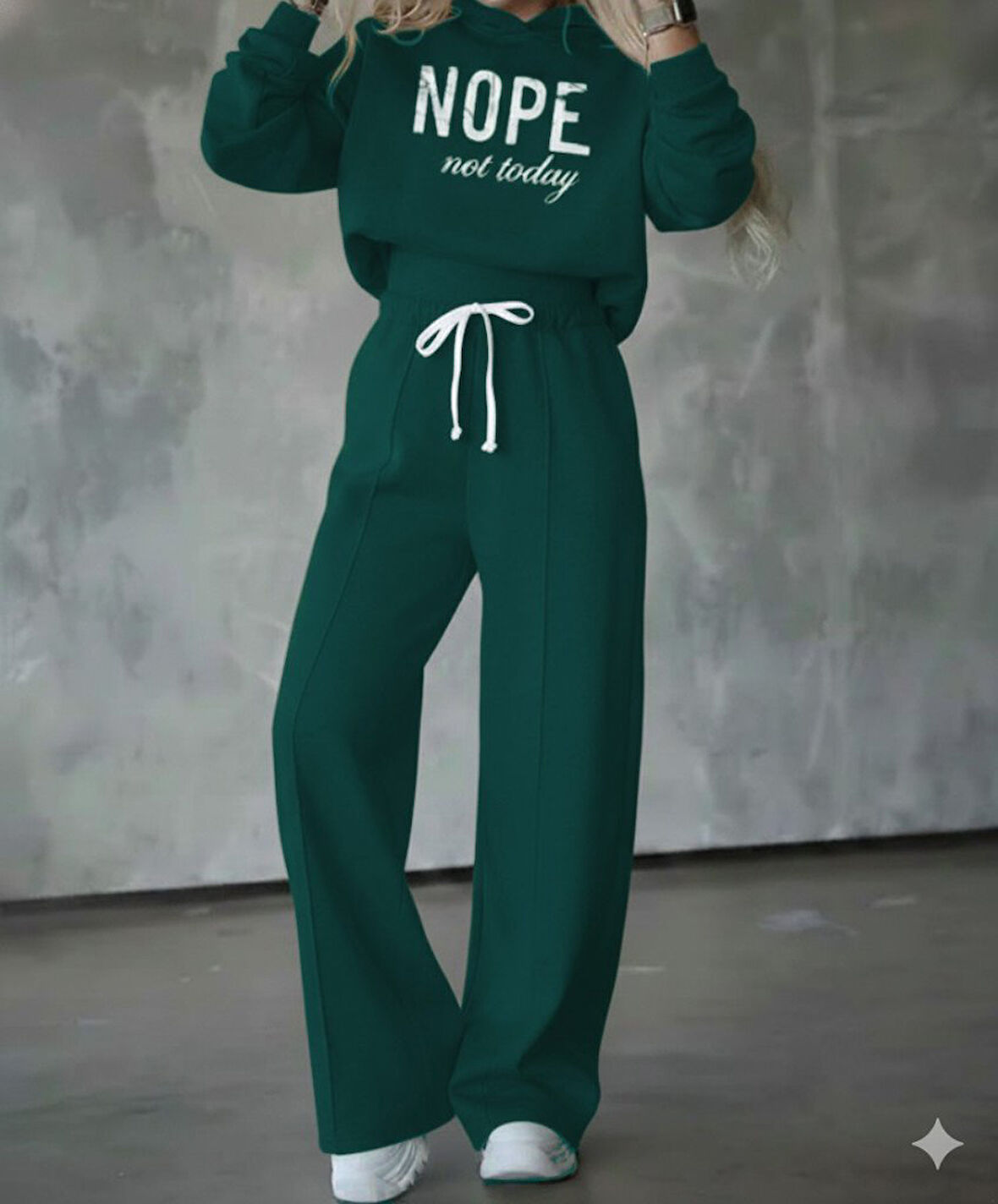 buğrahayalin Kadın Uzun Kollu Nope Baskılı Beli Ribanalı Ikili Takım