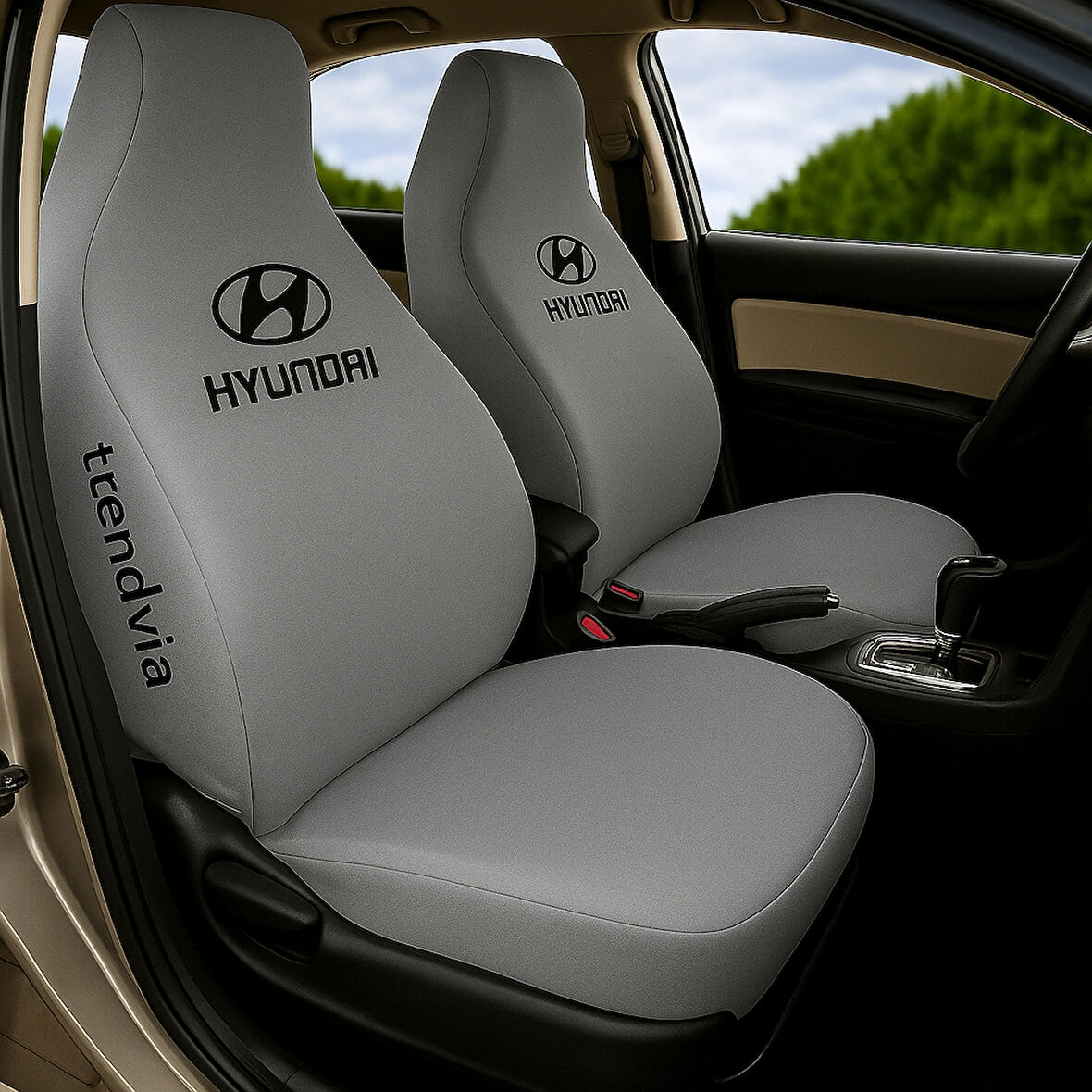 Açık Gri Renk Penye Oto Koltuk Kılıfı – Hyundai Logolu Ön ve Arka Koltuk Takımı