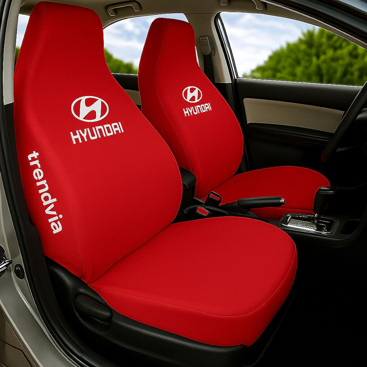 Kırmızı Penye Oto Koltuk Kılıfı – Hyundai Logolu Ön ve Arka Koltuk Takımı