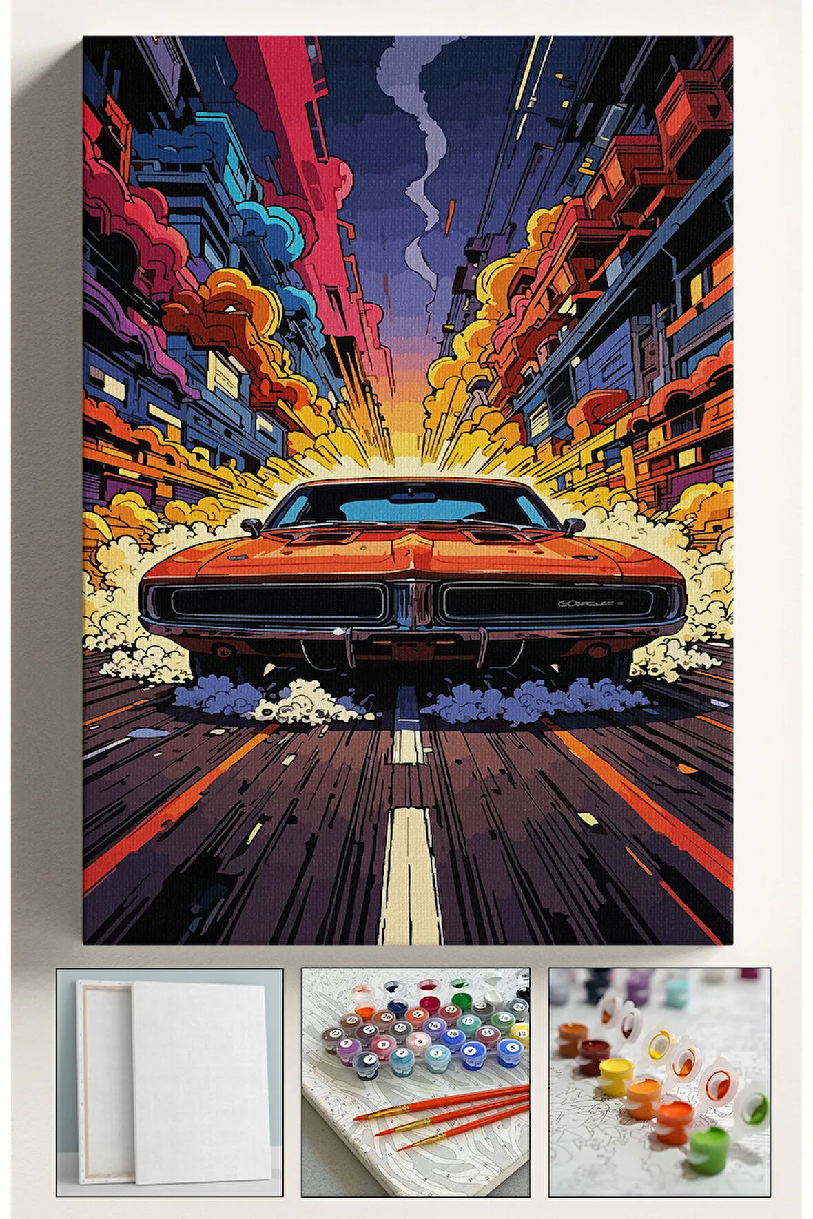 Sayılarla Boyama Seti Numaralı Tuval Fırça Boya Dahil Kasnaklı Set 40x50 Cm - HIZLI ARABA