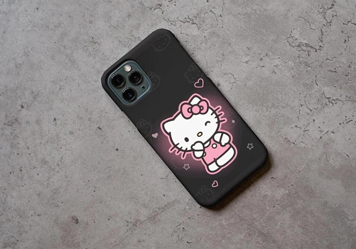 iPhone 11 Uyumlu Siyah Hello Kitty Desenli Telefon Kılıfı