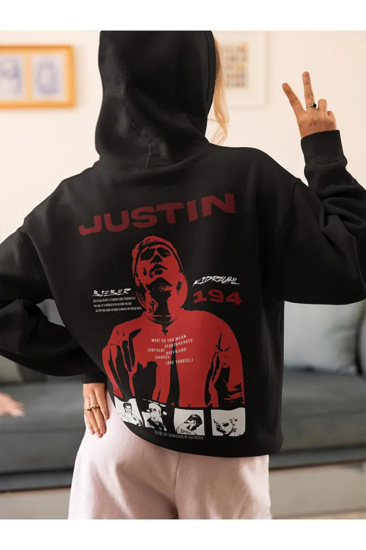 Justin Bieber 194 Baskılı Unisex Oversize Tasarım Şarkıcı Hoodie
