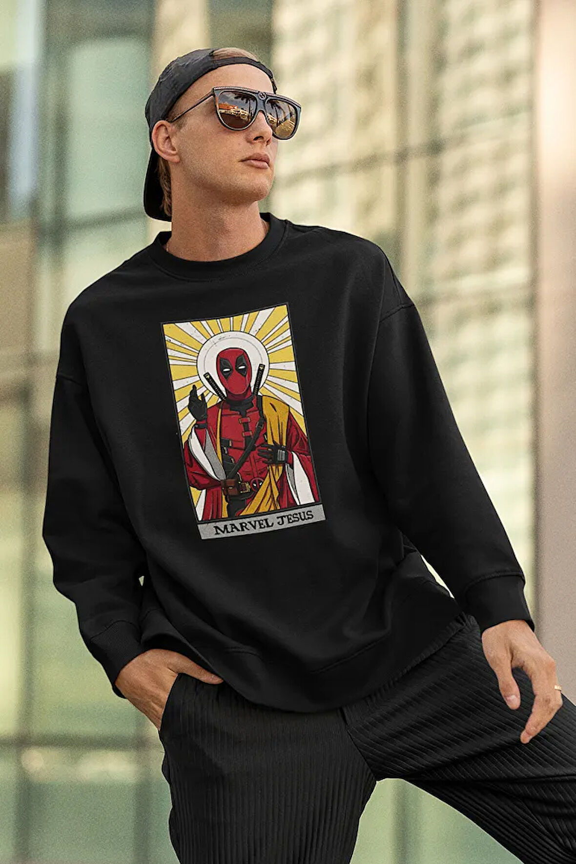 Marvel Jesus Baskılı Unisex Oversize Deadpool Sweatshirt