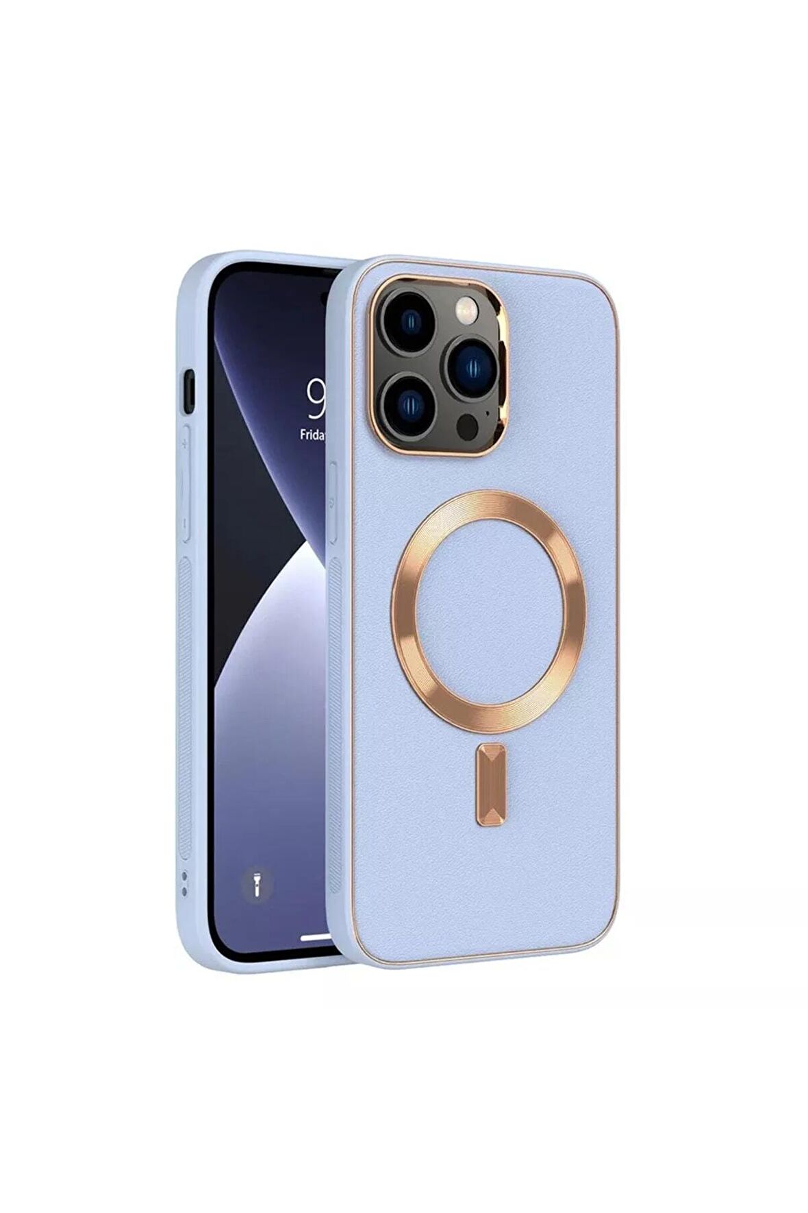 Apple Iphone 15 Kılıf Gold Magsafe Wireless Kablosuz Şarj Uyum Suni Deri Hibrit Kapak