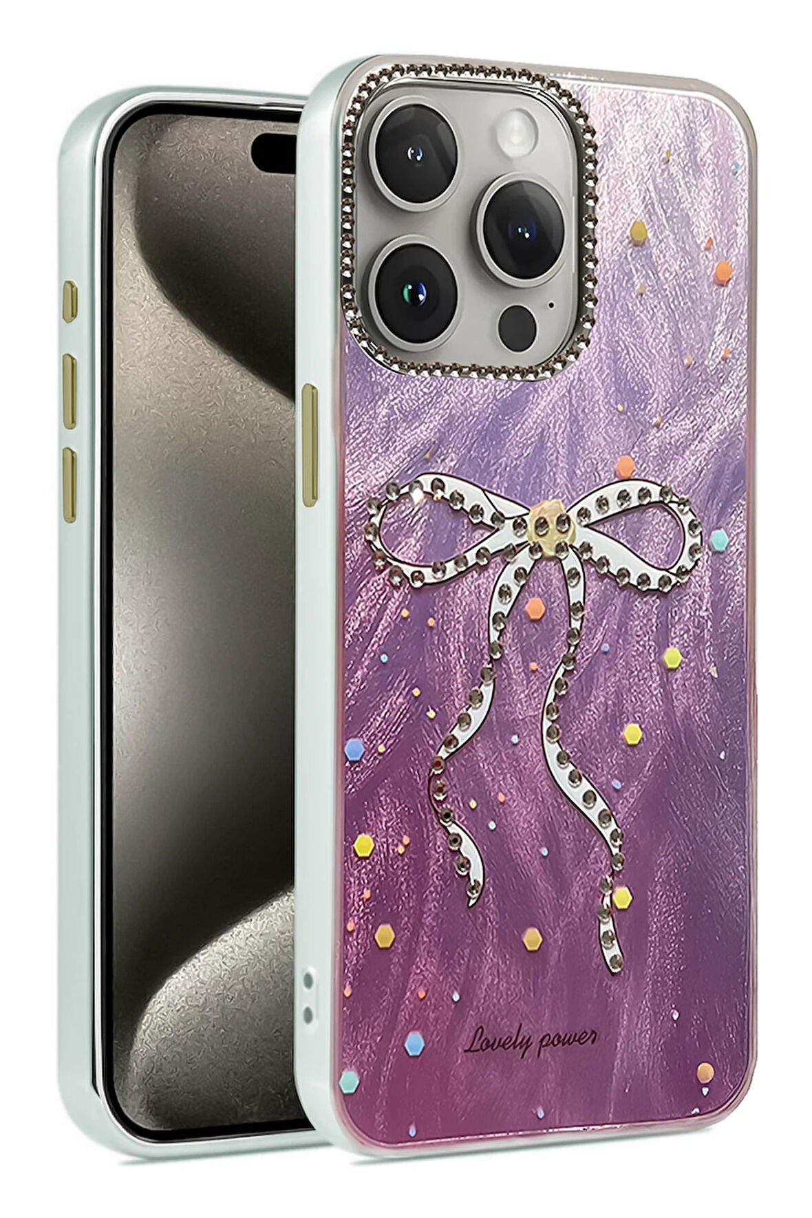 Apple iPhone 15 Pro Max Kılıf Parlak Desenli Taşlı Azn-Blade