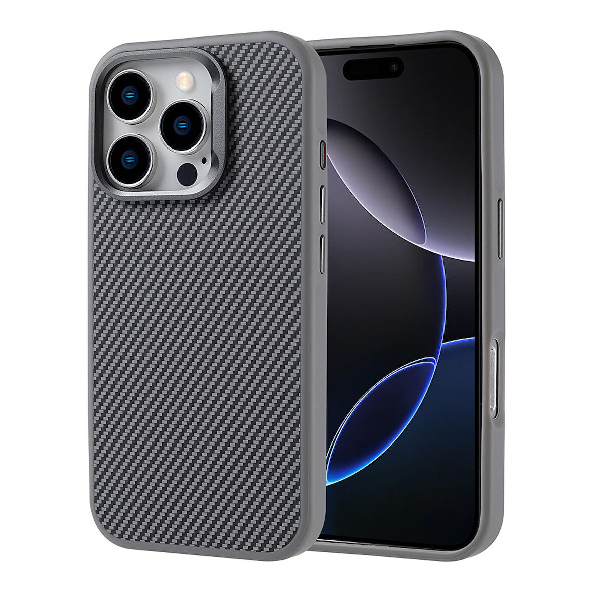 Apple iPhone 16 Pro Max Kılıf Magsafe Şarj Özellikli Karbon Fiber Görünümlü Zr-Troy
