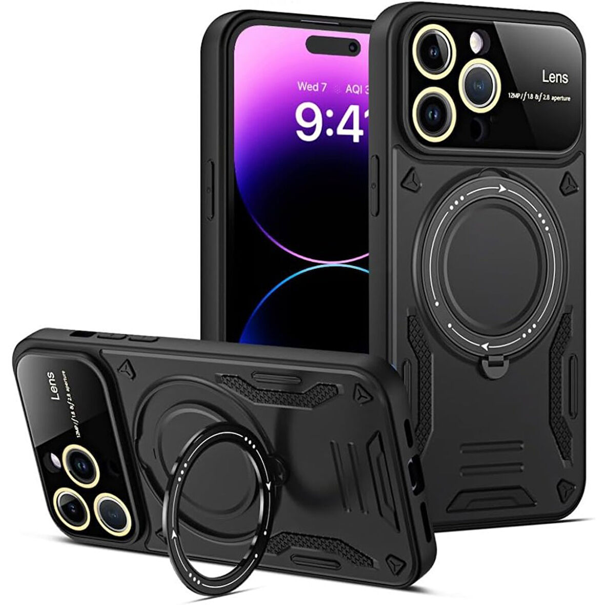 Apple iPhone 16 Pro Max Kılıf Standlı Yüzüklü Tank Kapak Azn-Joy