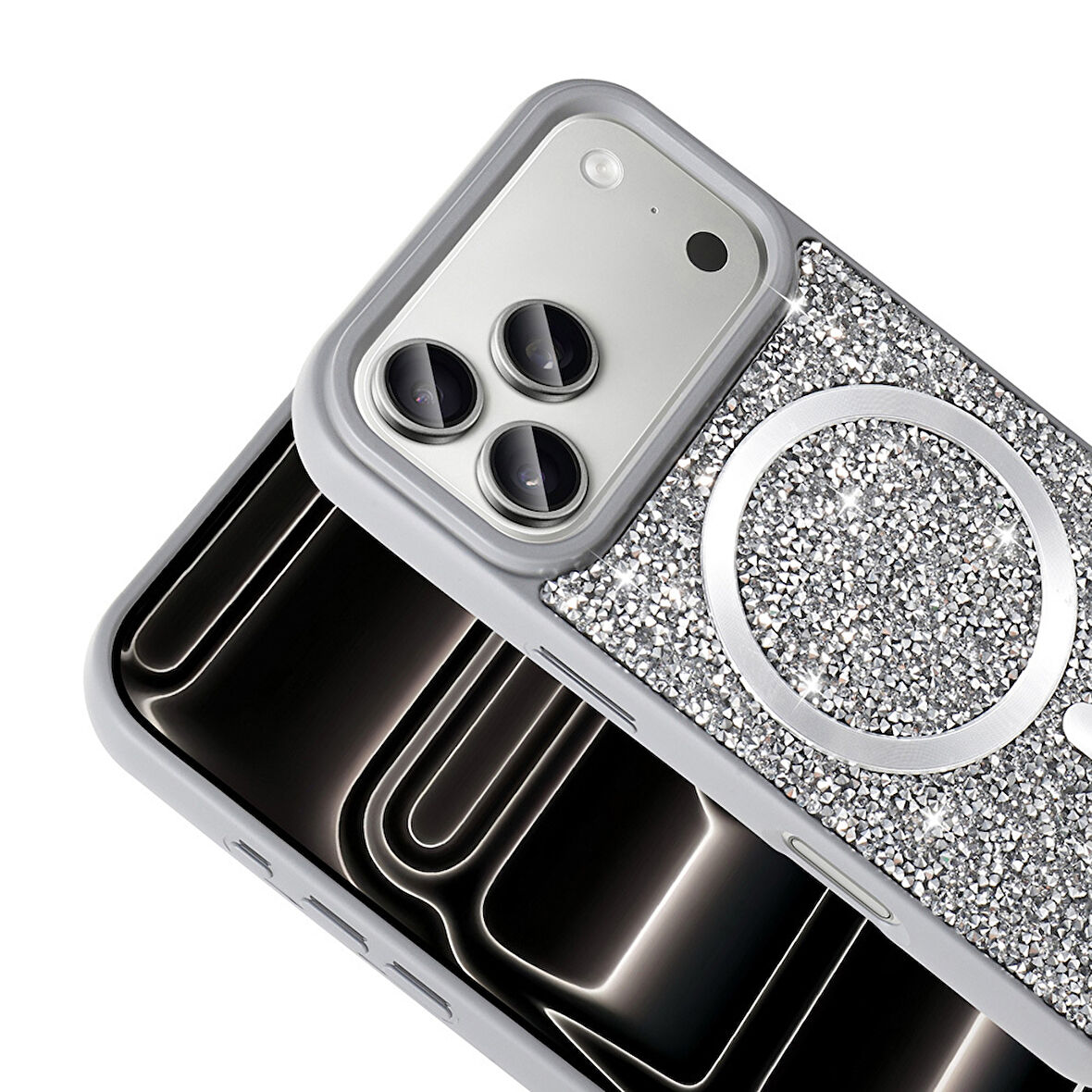 Apple Uyumlu iPhone 17 Pro Kılıf Pırlanta Tasarımlı M-Safe Şarj Zr-Mozaik