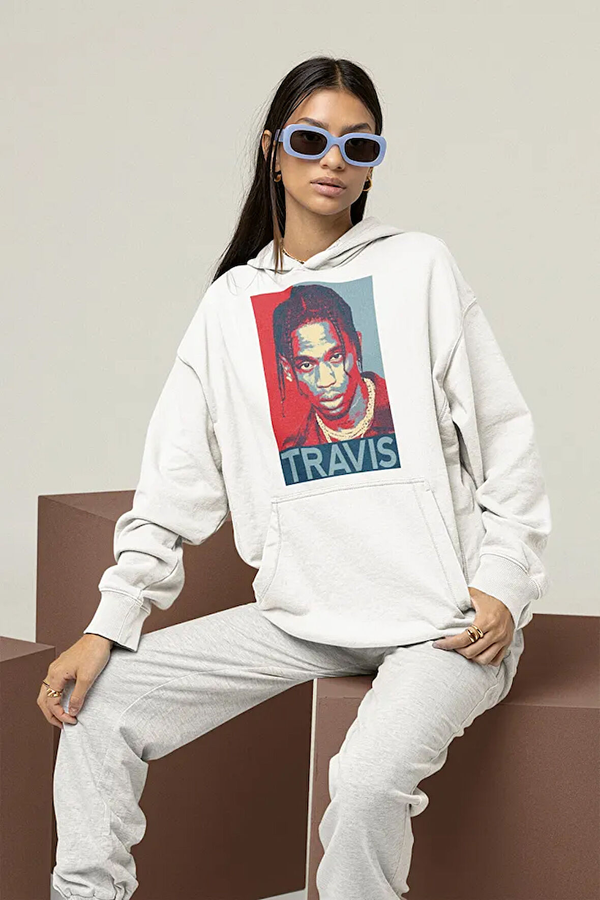 Travis Scott Rapper Baskılı Unisex Oversize Hoodie