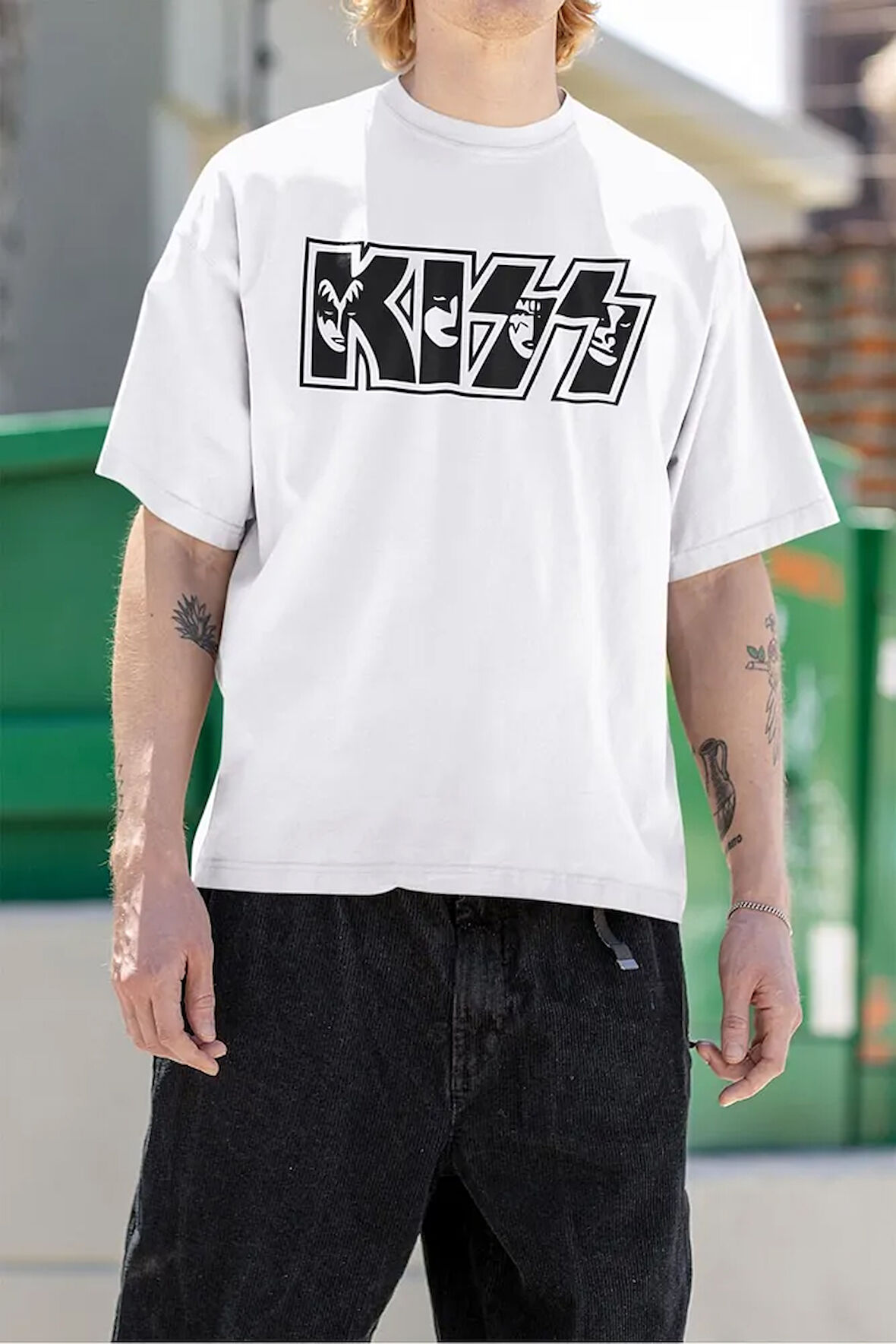 Kiss Grubu Baskılı Unisex Tişört, Oversize Rock Metal Müzik Grubu Tişört