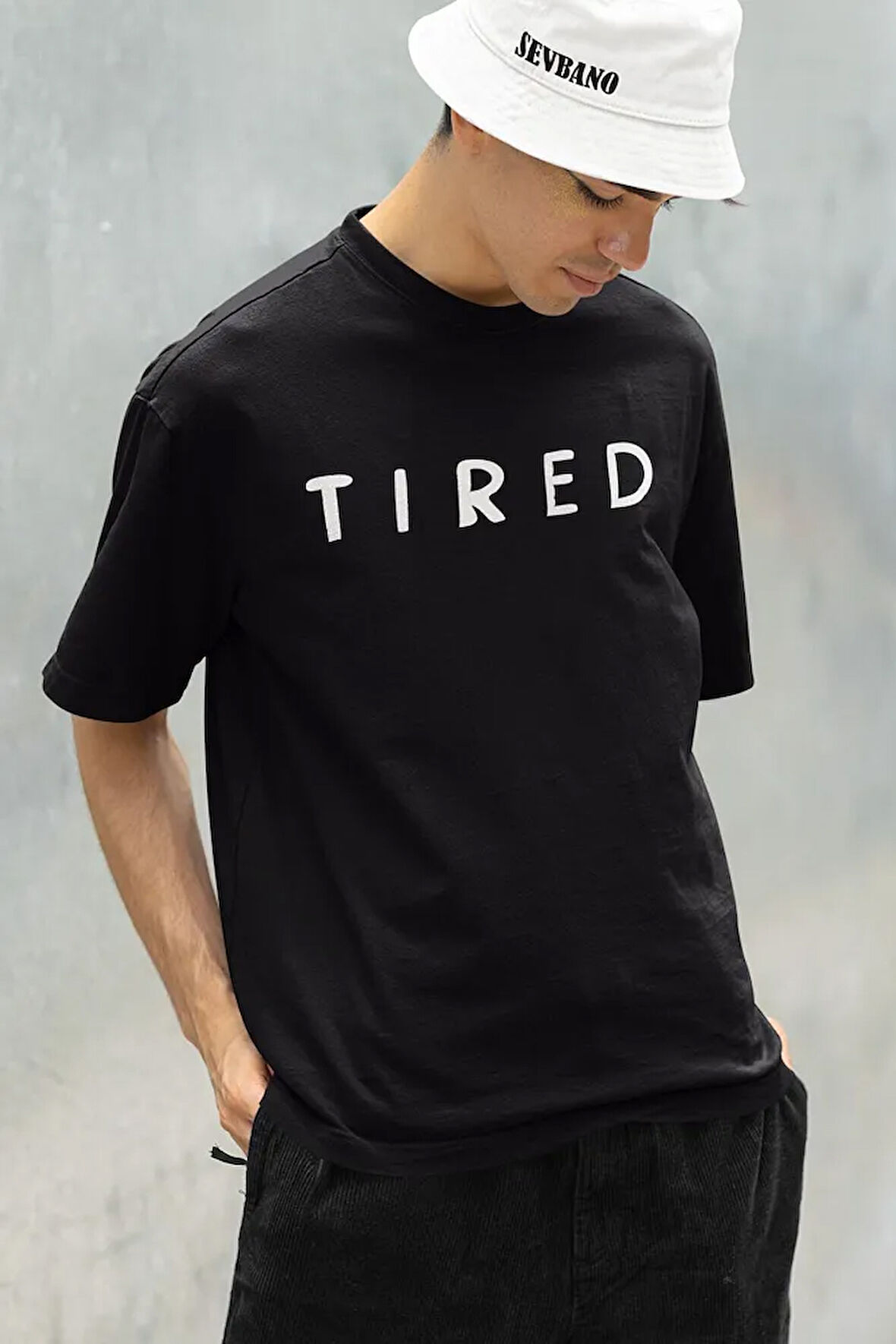 Unisex Tired Yorgun Yazılı Oversize Tişört