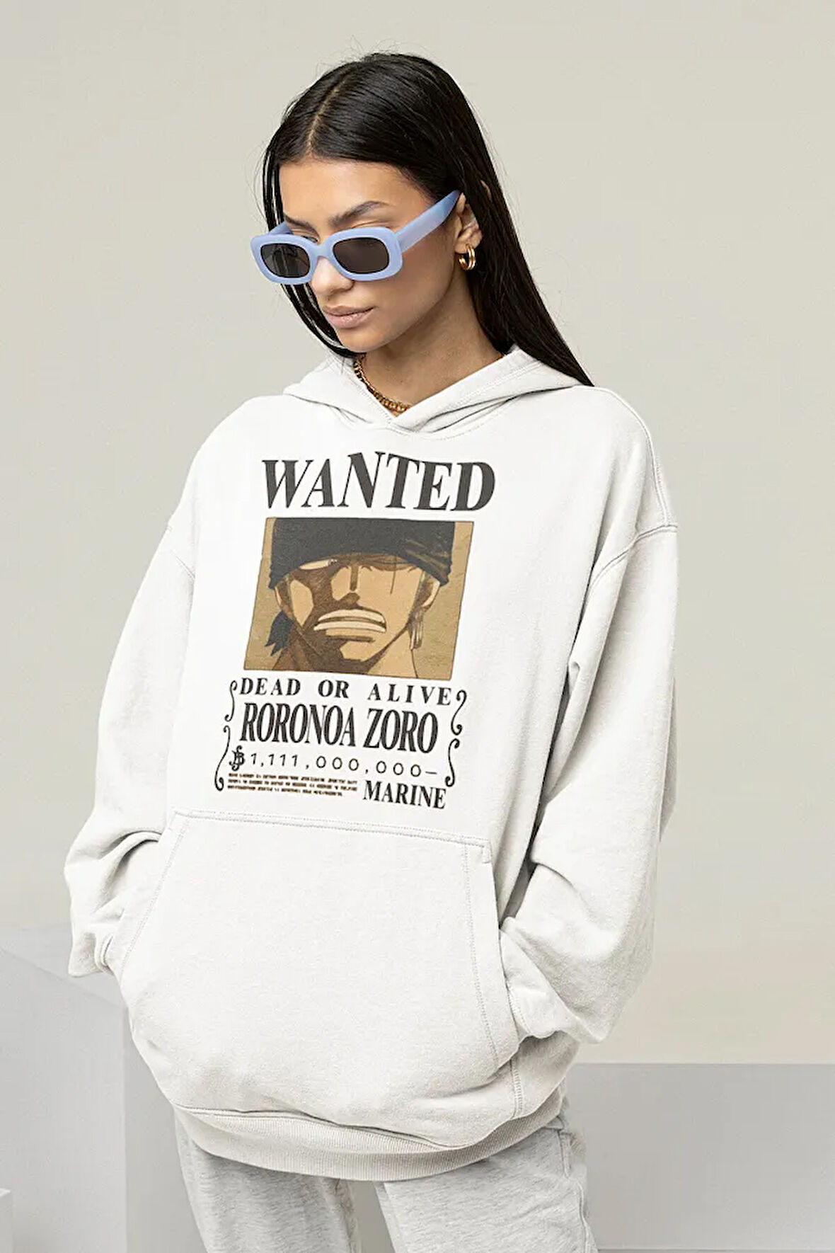 Wanted Roronoa Zoro Baskılı Unisex Oversize Anime Hoodie