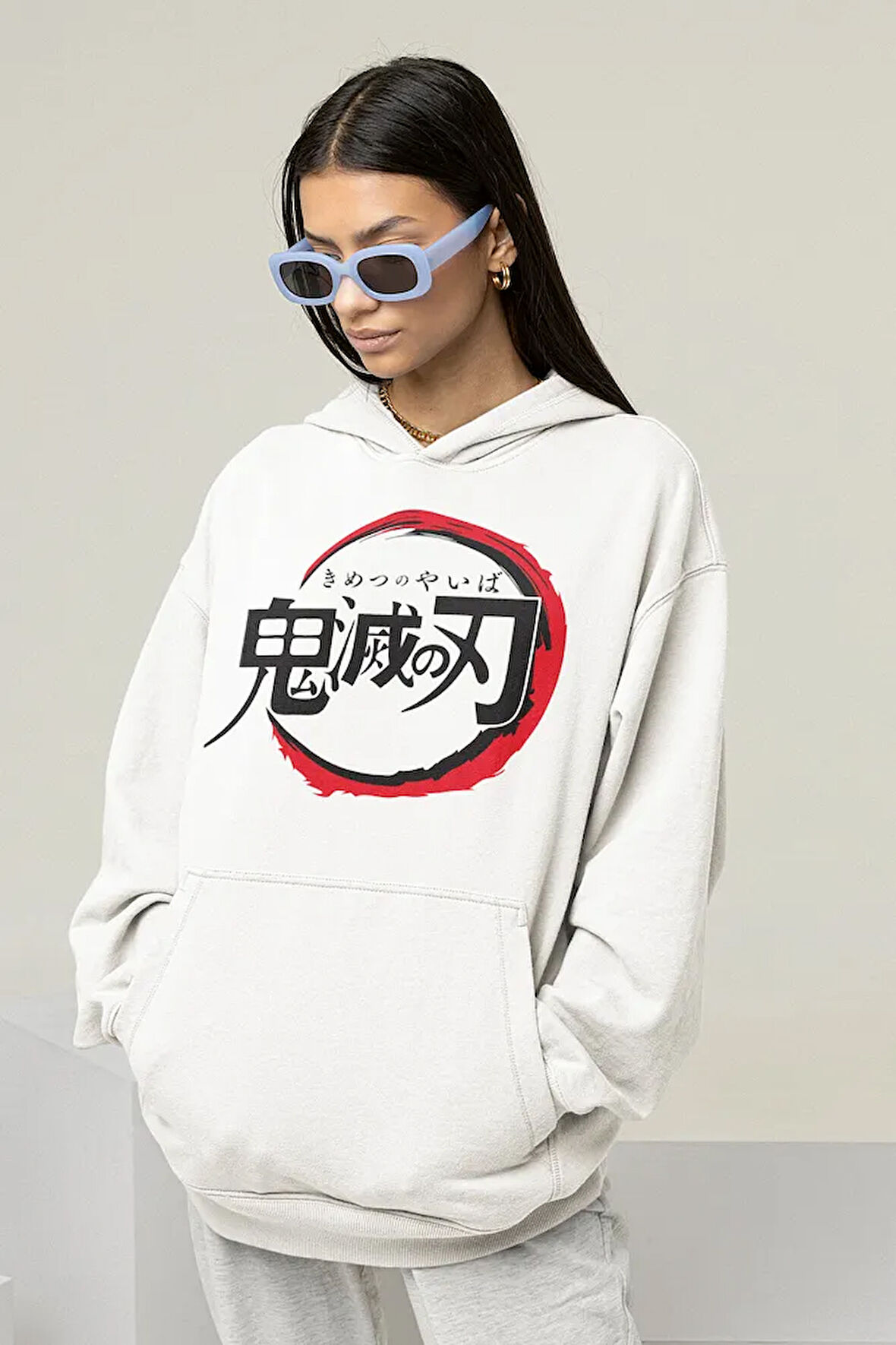 Anime Logo Baskılı Unisex Oversize Hoodie