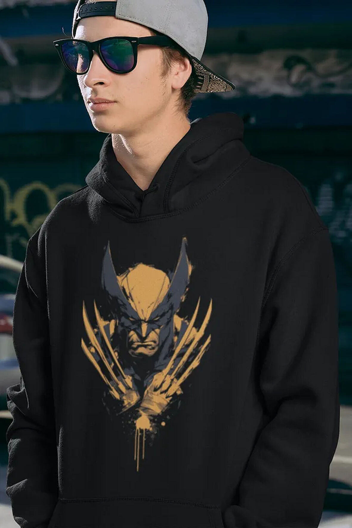 Tasarım Wolverine Baskılı Unisex Oversize Marvel Hoodie