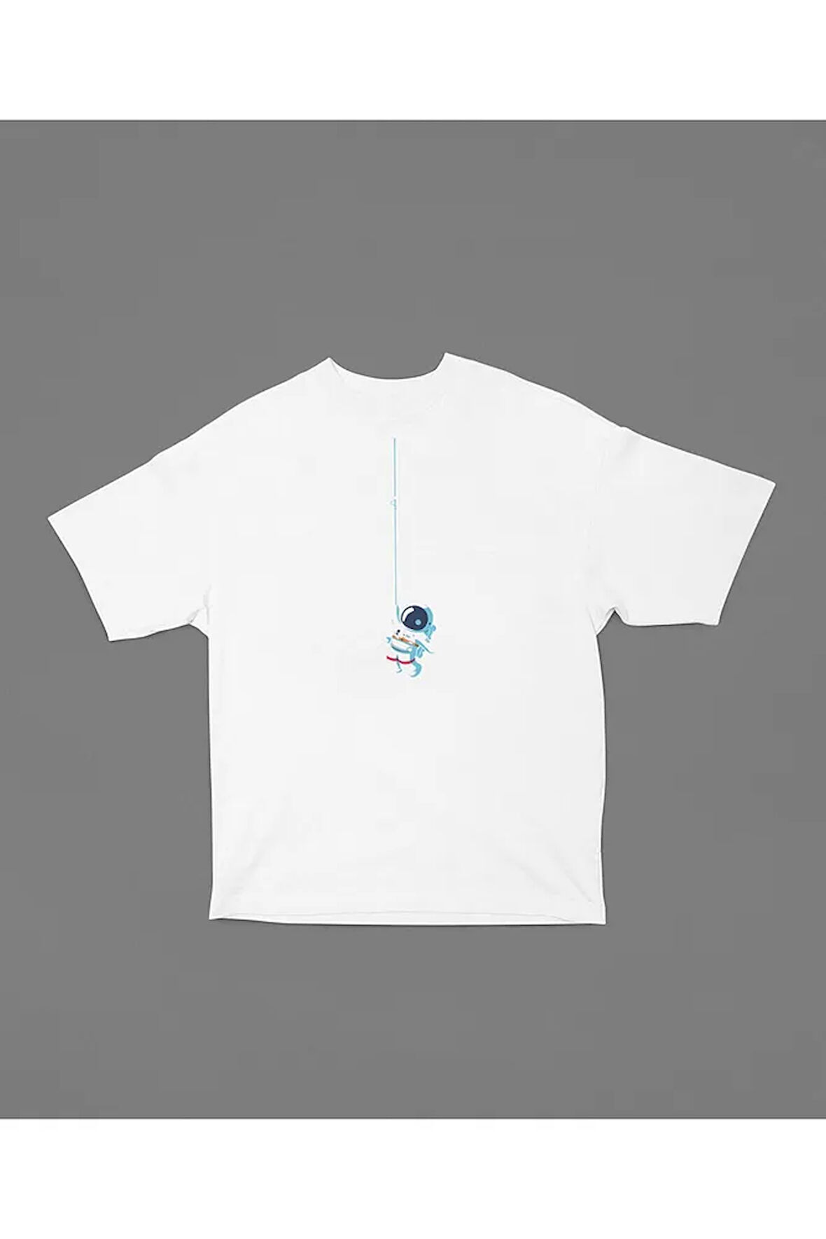 Tasarım Astronaut Baskılı Unisex Oversize Tişört