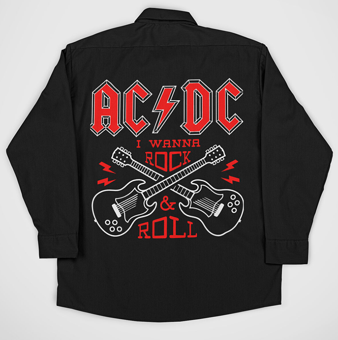 AC DC Müzik Grubu Rock & Roll Yazılı Unisex Rock Metal Baskılı Gömlek