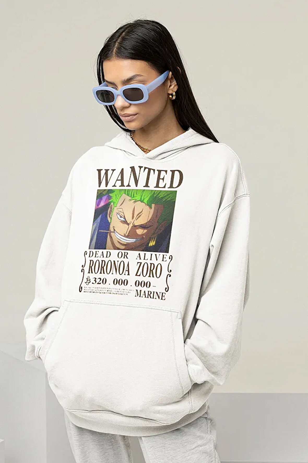 Wanted Roronoa Zoro Baskılı Unisex Oversize Anime Hoodie